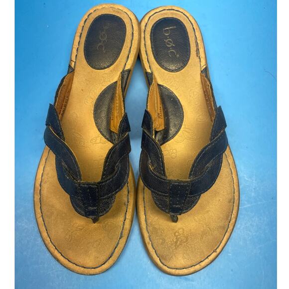 B.O.C Born Concept Sz 8 DARK BLUE Leather Braided Strap Thong Sandals - Picture 9 of 10
